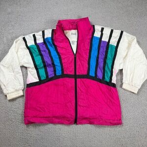 Vintage 90s Slade Colorblock Windbreaker Jacket Pink Teal Purple Retro Nylon M